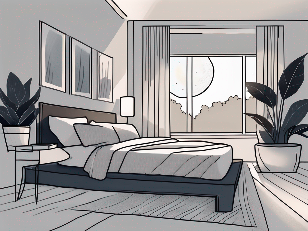 A serene bedroom setting with a comfortable bed