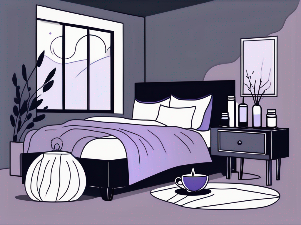 A dark bedroom scene with a moonlit window