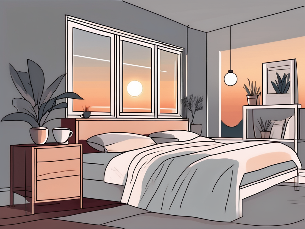 A peaceful bedroom scene at dusk