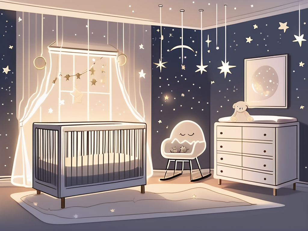 A peaceful nursery room at night