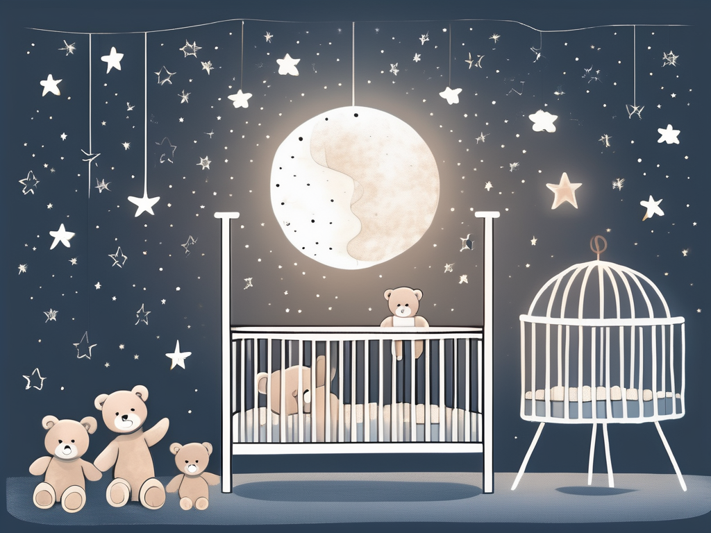 A peaceful nighttime setting with a crib