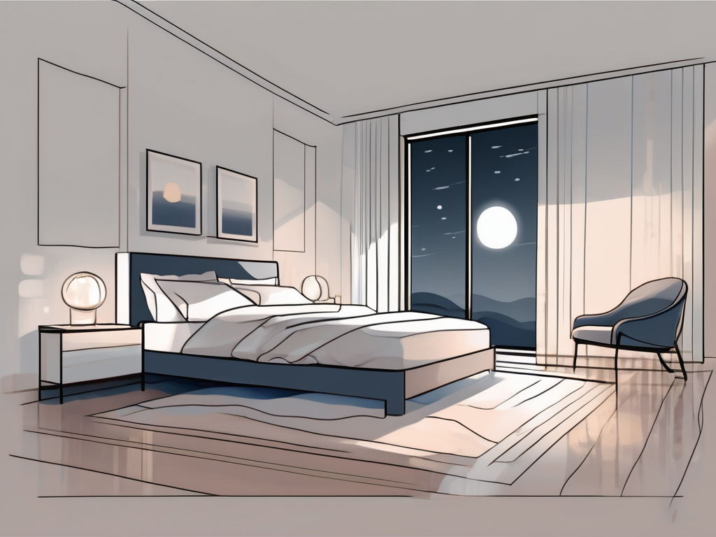 A serene bedroom setting with a comfortable bed