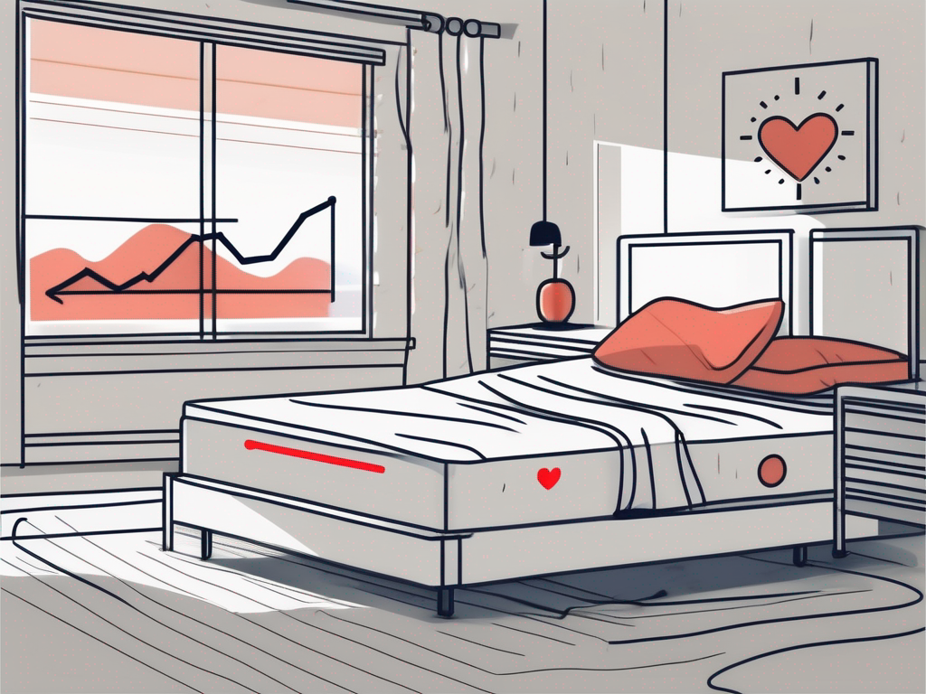 A bed with a heart rate monitor nearby