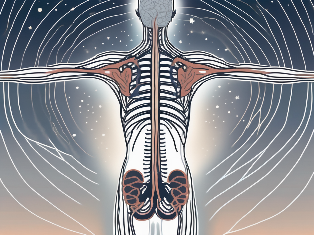 The phrenic nerve connecting to the diaphragm in a relaxed state